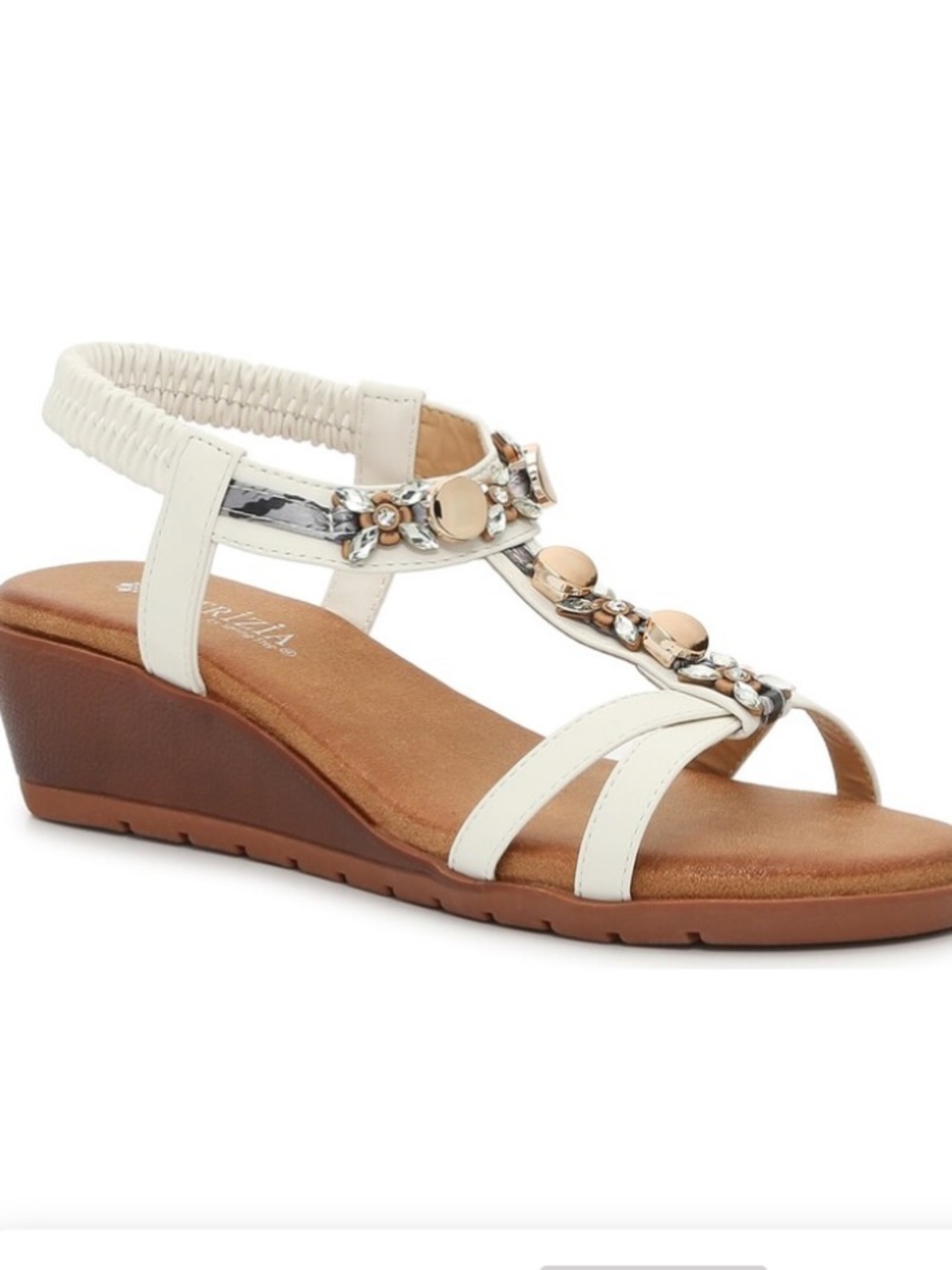 Patrizia By Spring Step Bejeweled White Wedge Sandals Size 36EU Boho